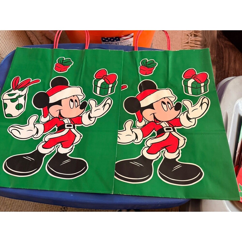 Vintage Mickey Mouse Cleo Christmas Gift Bags (2) Green Large 1990s